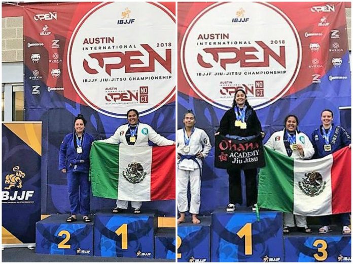 Marianne ‘La Osa’ Gaviño, se lució sobre el tatami y levantó la bandera de México por dos ocasiones en el pódium de ganadores del Open Austin IBJJF 2018.