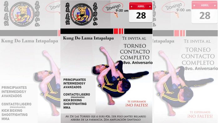 A fin de festejar ocho años en el desarrollo del arte marcial de Kung Do Lama en Iztapalapa, el Centro Deportivo Marcial de esta disciplina llevará a cabo su Torneo de Contacto Completo el próximo fin de semana.