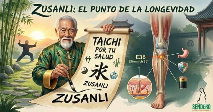 El punto de la longevidad y la caligrafía milenaria centran la clase de Taichi por tu Salud. Imagen IA El punto de la longevidad y la caligrafía milenaria centran la clase de “Taichi por tu Salud”
