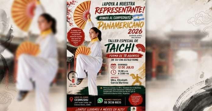 Elegancia marcial con causa en Taller Especial de Taichí con abanico estilo Yang en la CDMX Póster oficial del Taller Especial de Taichí con abanico estilo Yang impartido por la seleccionada nacional Elizabeth García.