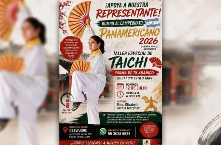 Elegancia marcial con causa en Taller Especial de Taichí con abanico estilo Yang en la CDMX Póster oficial del Taller Especial de Taichí con abanico estilo Yang impartido por la seleccionada nacional Elizabeth García.