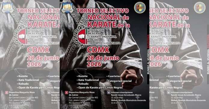 Póster y preparativos oficiales para el Torneo Nacional de Karate de la IKU México en la CDMX.
