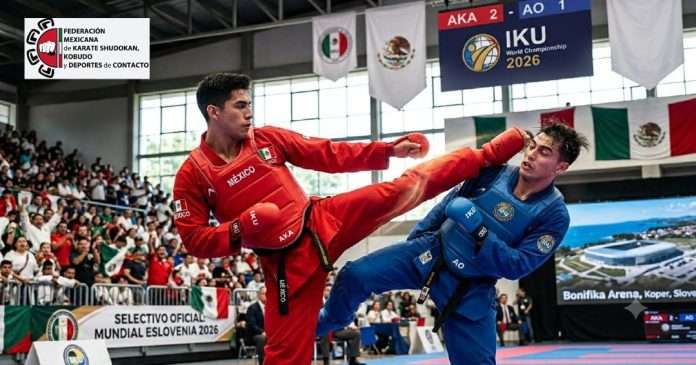 Combate de Kumite en el Torneo Nacional de Karate de la Federación Mexicana Shudokan e IKU México.