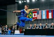 Buenos Aires será sede del histórico doble Campeonato Panamericano de Wushu y Kungfu 2026 Atleta de alto rendimiento ejecutando una rutina de Taolu con espada en un torneo panamericano.