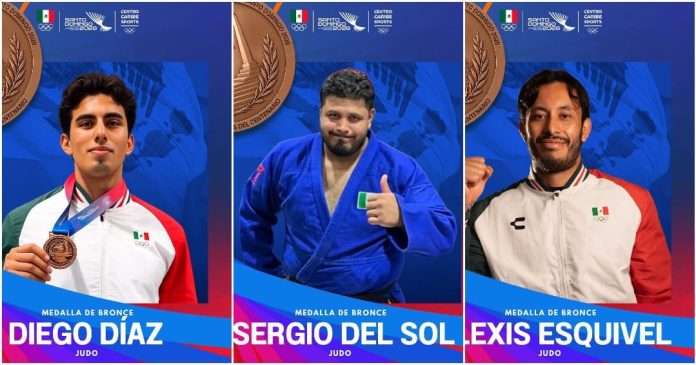 Judocas mexicanos celebrando sus medallas de bronce en Santo Domingo 2026.