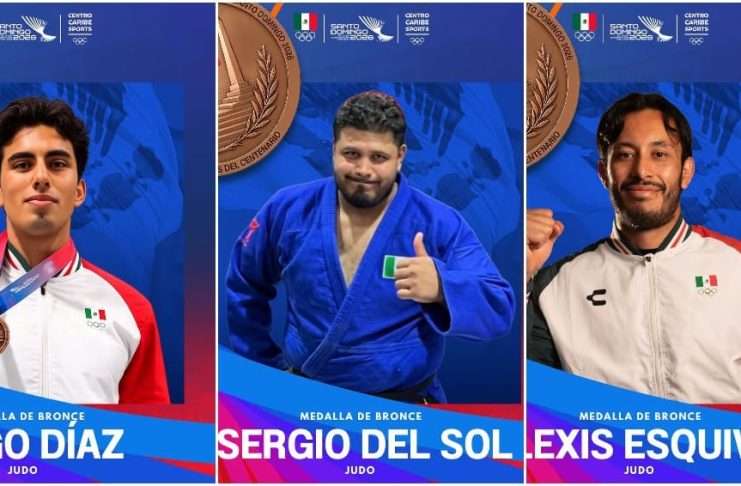 Cierre de bronce para el Judo mexicano en las divisiones pesadas de Santo Domingo 2026 Judocas mexicanos celebrando sus medallas de bronce en Santo Domingo 2026.