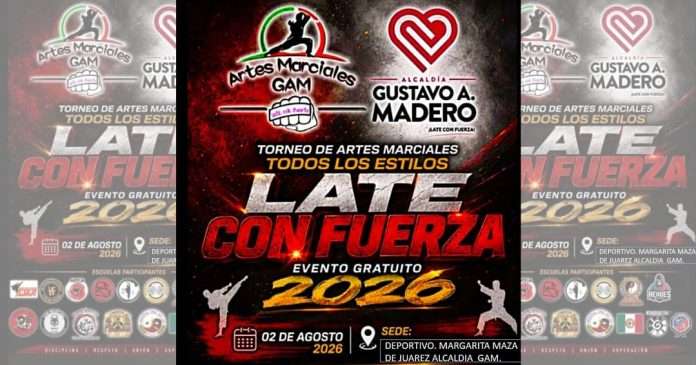 El Deportivo Margarita Maza de Juárez albergará el Torneo de Artes Marciales "Late con Fuerza 2026" en la GAM.