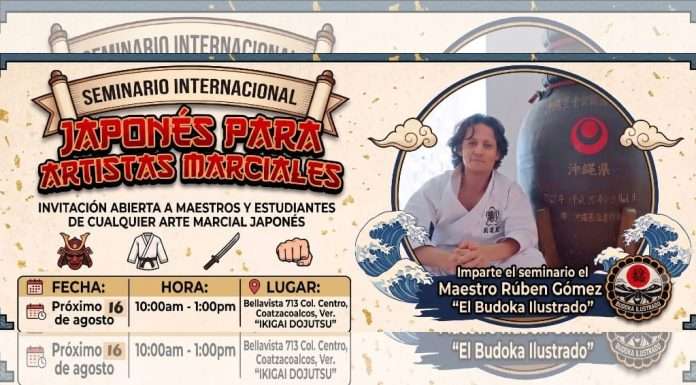 Tras agotar boletos, nueva fecha para Seminario de Japonés para Artistas Marciales en Coatzacoalcos El Sensei Rubén Gómez impartirá el taller práctico de idioma japonés aplicado al Budo en Coatzacoalcos.
