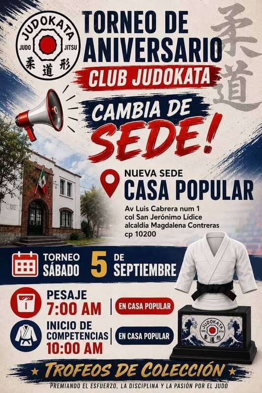 El Torneo de 62.º Aniversario del Club Judokata se llevará a cabo en el Deportivo Casa Popular el sábado 5 de septiembre.
