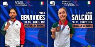 Katia Salcido y Pablo Benavides conquistan medallas de bronce en el karate de Santo Domingo 2026 Katia Salcido y Pablo Benavides ganadores de medalla de bronce en karate en Santo Domingo 2026.