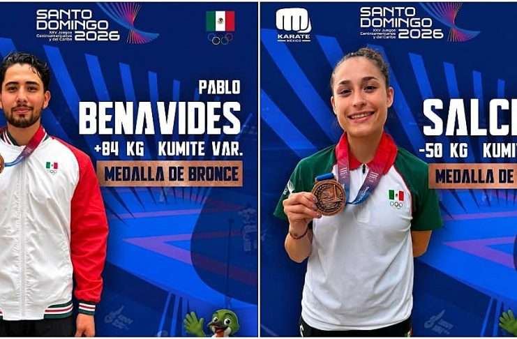Katia Salcido y Pablo Benavides conquistan medallas de bronce en el karate de Santo Domingo 2026 Katia Salcido y Pablo Benavides ganadores de medalla de bronce en karate en Santo Domingo 2026.