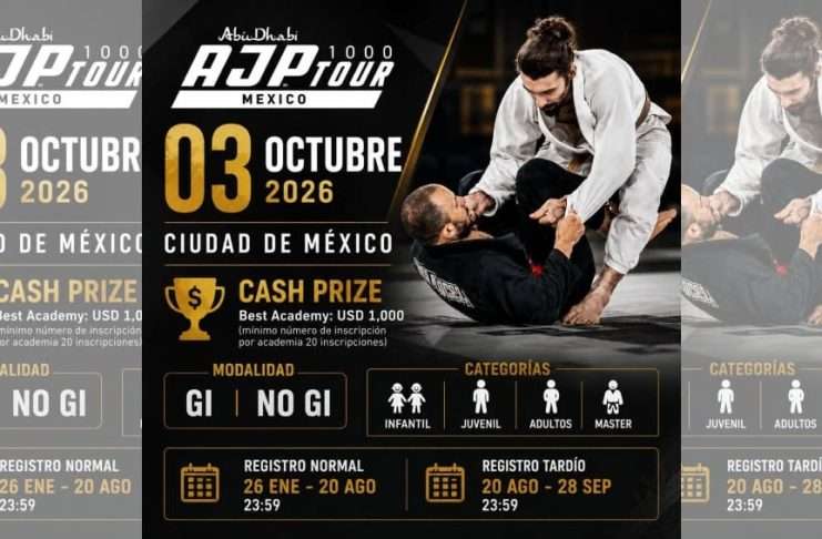 La FEMEXJIUJITSU anuncia el AJP Tour Mexico National Jiu-Jitsu Championship 2026 en la CDMX Cartel oficial del AJP Tour Mexico National Jiu-Jitsu Championship 2026.