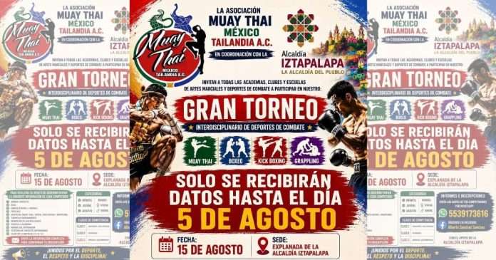 La explanada de Iztapalapa albergará el Gran Torneo Interdisciplinario de Deportes de Combate Cartel del Gran Torneo Interdisciplinario de Deportes de Combate en Iztapalapa.