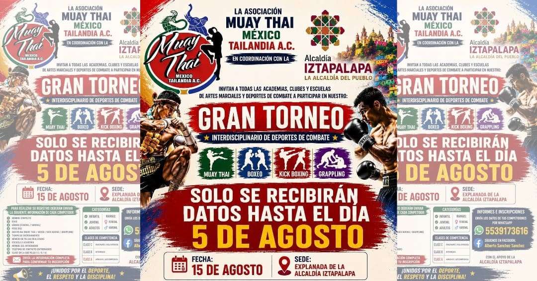 Cartel del Gran Torneo Interdisciplinario de Deportes de Combate en Iztapalapa.
