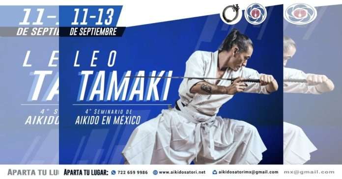 Leo Tamaki regresará a México en septiembre de 2026 para impartir un seminario internacional de Aikido Maestro Leo Tamaki ejecutando una técnica de Aikido durante un seminario internacional.