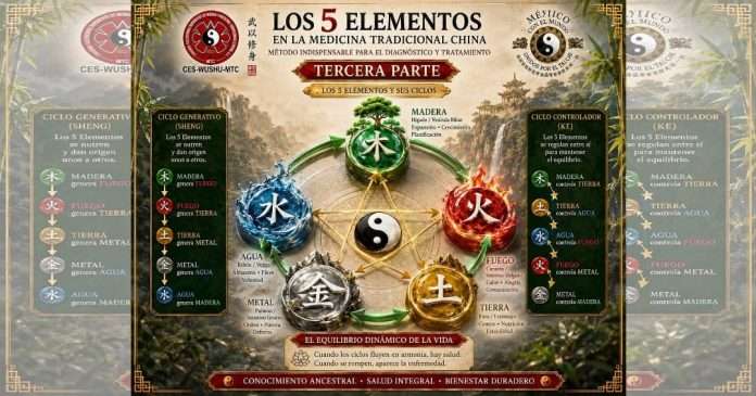Los Ciclos Generativo y Controlador de los 5 Elementos en Acupuntura, el Arte de Fortalecer tu Salud Diagrama de los 5 Elementos y sus Ciclos Generativo y Controlador en Medicina Tradicional China.