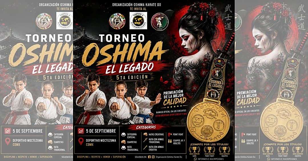 Cartel oficial del Torneo Oshima El Legado 5a Edición en el Deportivo Moctezuma.
