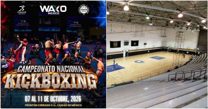 Frontón Cerrado de la UNAM, sede del Campeonato Nacional de Kickboxing 2026 FENAKIB.