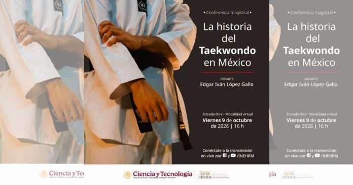 Cartel promocional del INEHRM o imagen histórica del taekwondo en México.