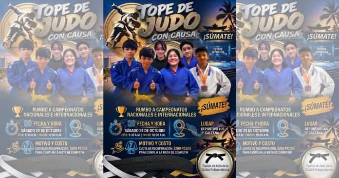 Atletas de judo en entrenamiento de combate para el Tope con Causa en el Deportivo Hermanos Galeana.