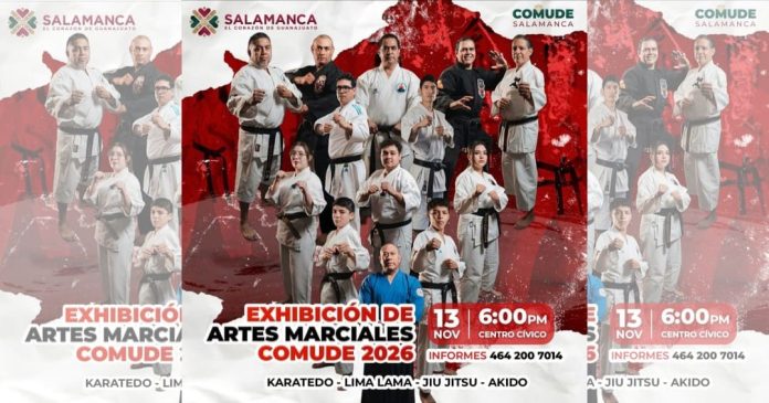 Afiche oficial de la Exhibición de Artes Marciales COMUDE Salamanca 2026.