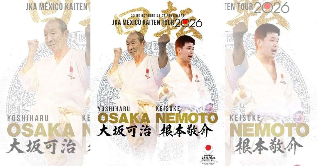 Shihan Keisuke Nemoto y Shihan Yoshiharu Osaka instructores del JKA México Kaiten Tour 2026.